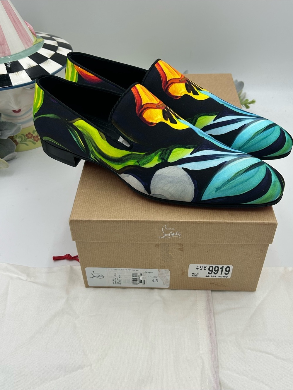 Men's Christian Louboutin floral print satin loafers size 43 made in Italy - Picture 2 of 11